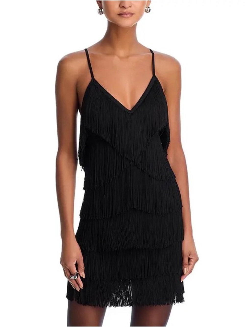 Black Fringe mini Slip Dress - Norma Kamali